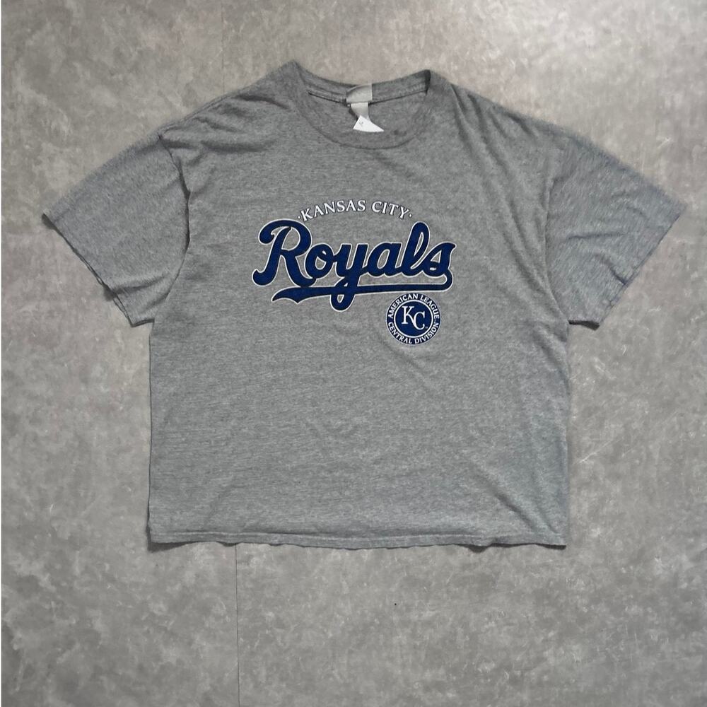 2000s Vintage Kansas City Royals Blue Script Gray T Shirt -XXL